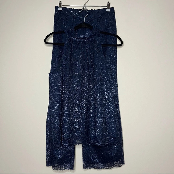 NWT J. CREW Navy Blue Metallic Floral Party Holiday Lace Overlay 2 Piece Set - Picture 3 of 16